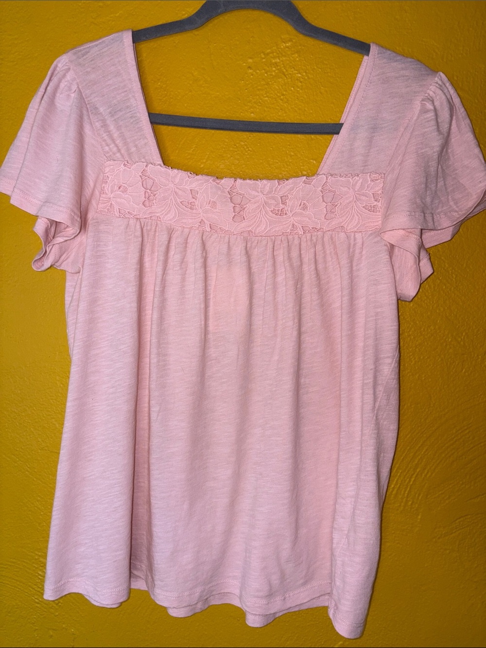 Lucky Brand NWT S Lucky Brand Embroidered Square Neck Cotton & Modal Top in Pink